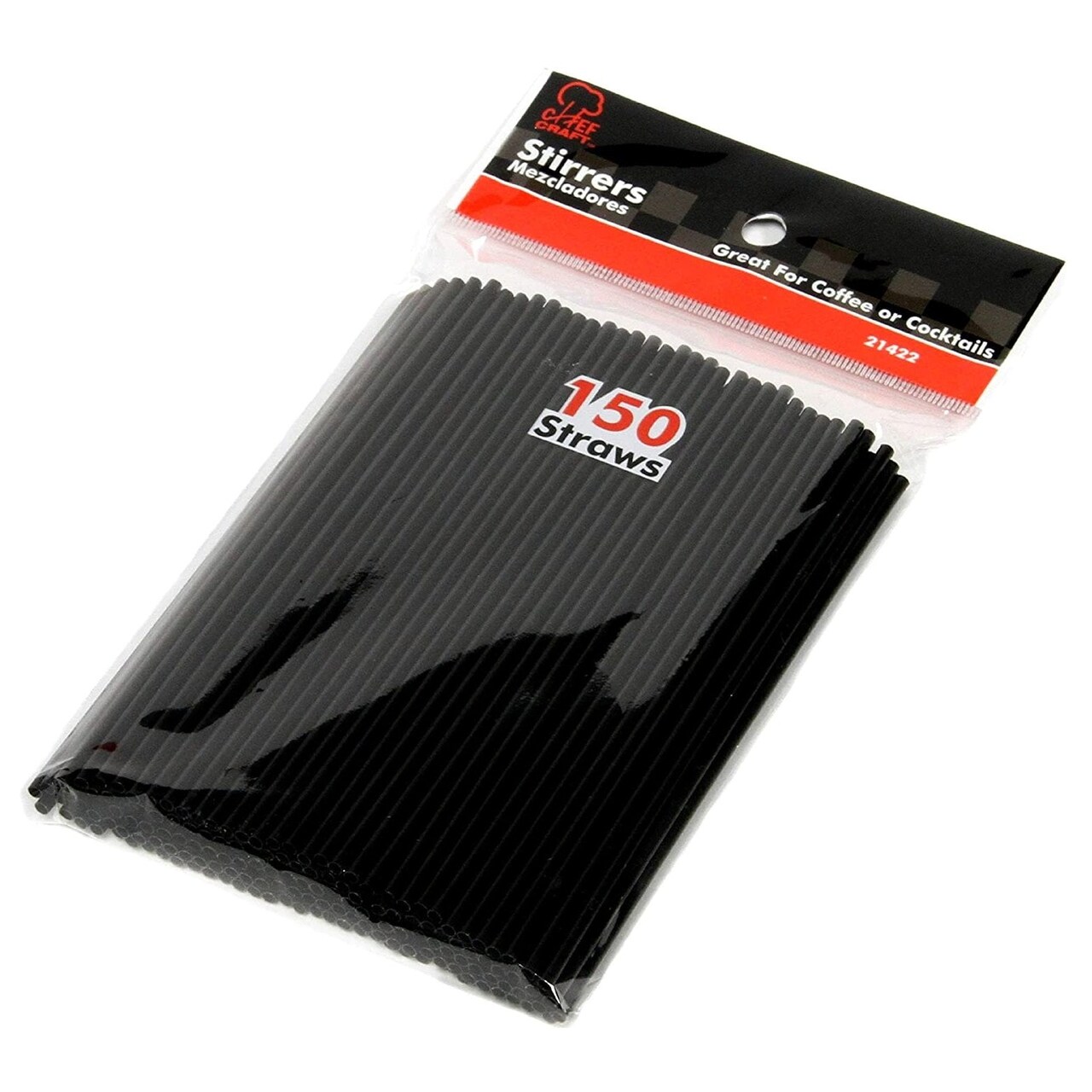 Chef Craft 150 Piece 5" Long Plastic Cocktail or Coffee Stirrer Straws Set - Black